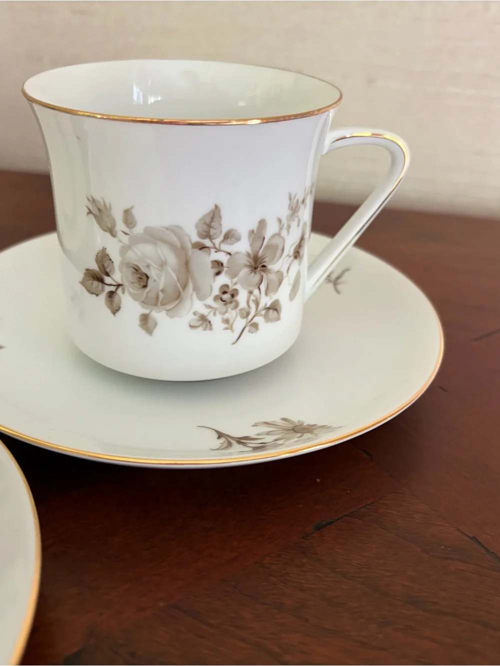 Vintage Johann Haviland Twilight Rose Set of 4 Cups and Saucers, Bavaria Germany